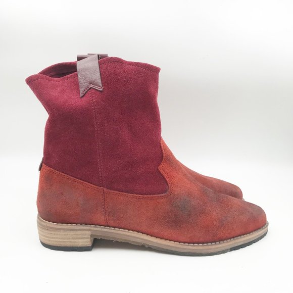 MATT BERNSON Cassidy Western Rustic Burgundy Suede Ankle Boots Womens 9.5 - Picture 4 of 13